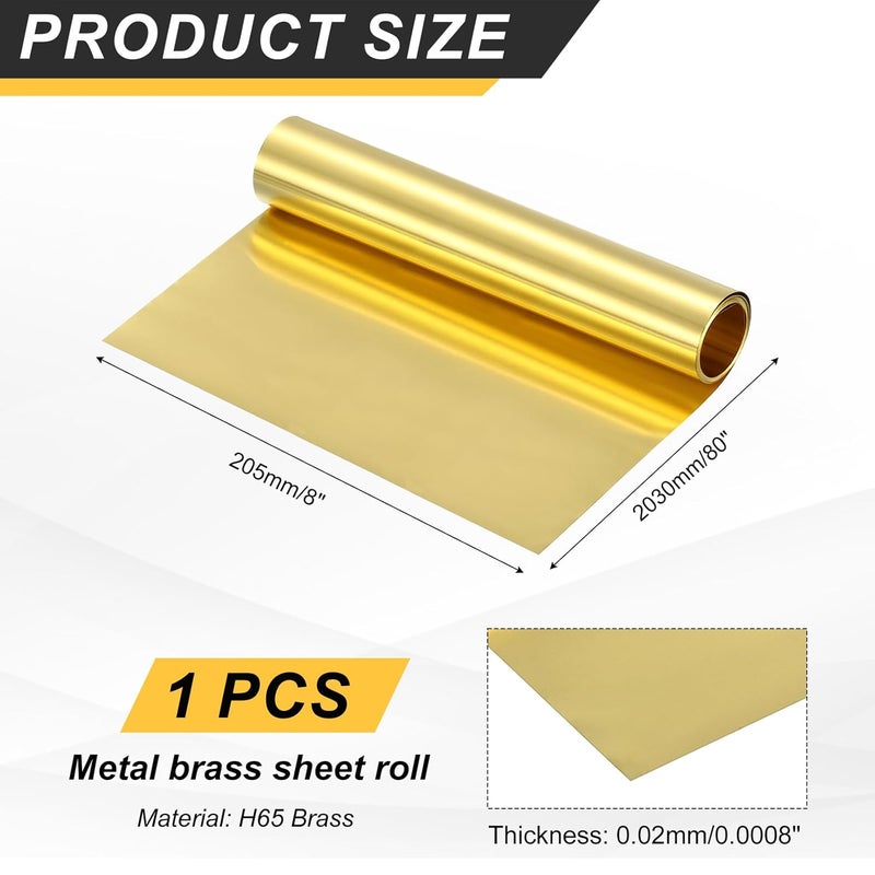 uxcell Brass Sheet Roll, 80" x 8" x 0.0008" Metal Flashing Brass Foil Roll for Crafting, Electrical DIY Projects Repairs, Gold - Image 2